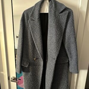 Dusty blue boucle single breasted coat